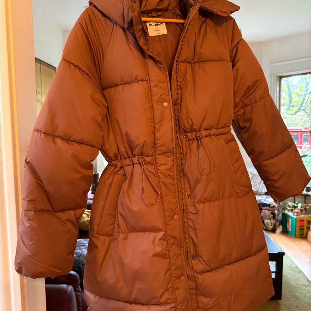 Water-resistant Quilted Long Women's Puffer Jacket in Taupe  (Medium)
